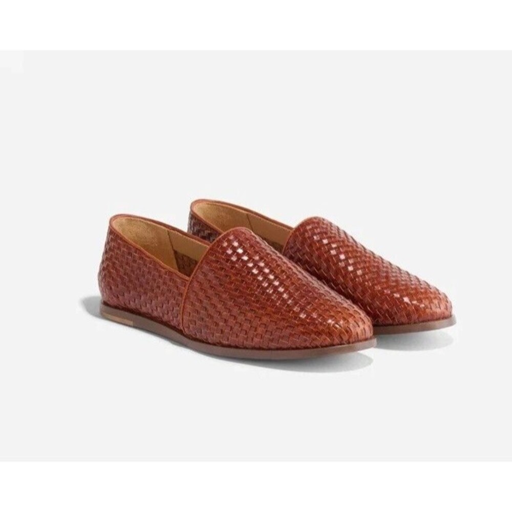 NISOLO ALEJANDRO MEN'S LEATHER WOVEN SLIP ON SHOES BRANDY‎ NEW $190